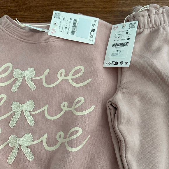 NWT Zara Kids Pink Bow Sweatshirt and Joggers Set - Picture 2 of 2